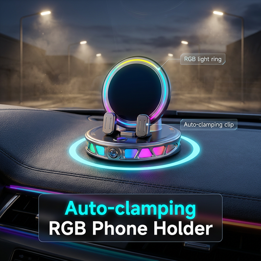 📱 RGB държач за автомобил за смартфон ✅ Автоматично закрепване и безжично зареждане🚗