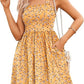 🔥👗Dámské letní šaty, ležérní květinové letní šaty s hranatým výstřihem a kapsami