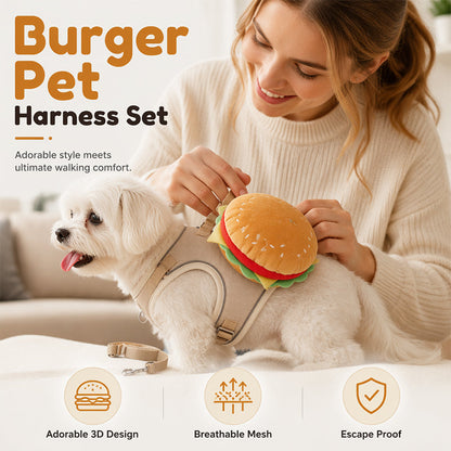 🍔🦮Roztomilá sada postroje a vodítka pro psy s mini batůžkem ve tvaru hamburgeru