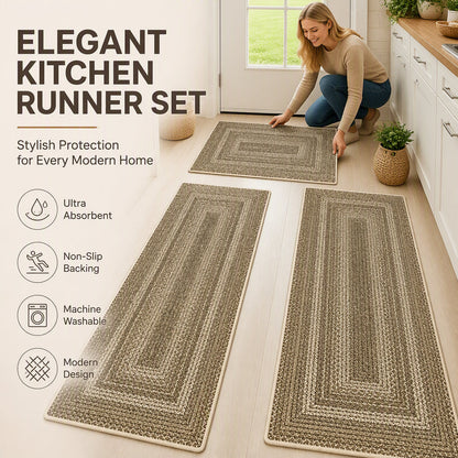 🏠🧵Elegantní tkaný běhoun – Polyester – Protiskluzový – Rychle savý 🚪